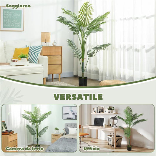 PIANTA FINTA PALMA ARECA ALTA 150 CM PER INTERNI CON VASO, DECORAZIONE PER CASA E UFFICIO, VERDE