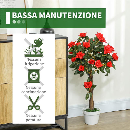 PIANTA FINTA DI CAMELIA DA 21 FIORI CON VASO RIEMPITO IN CEMENTO E MUSCHIO, Ï18X90 CM, ARANCIONE