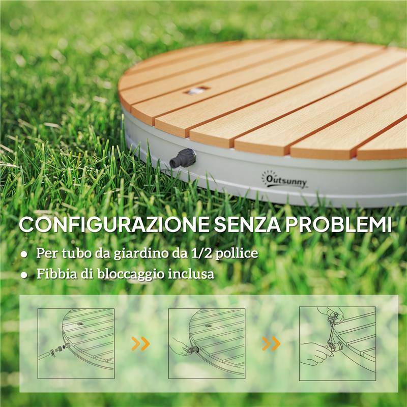 DOCCIA DA GIARDINO PORTATILE CON ALTEZZA FINO A 4 M E GETTI D'ACQUA REGOLABILI, EFFETTO LEGNO