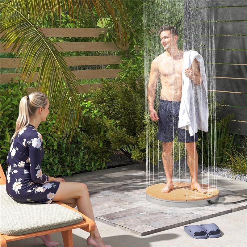 DOCCIA DA GIARDINO PORTATILE CON ALTEZZA FINO A 4 M E GETTI D'ACQUA REGOLABILI, EFFETTO LEGNO