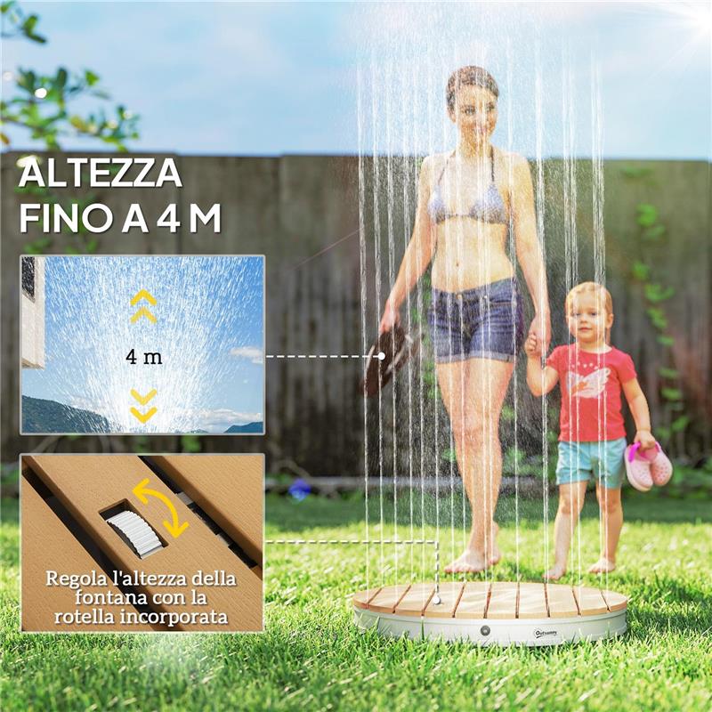 DOCCIA DA GIARDINO PORTATILE CON ALTEZZA FINO A 4 M E GETTI D'ACQUA REGOLABILI, EFFETTO LEGNO