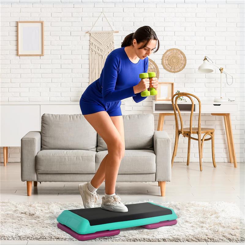 STEPPER PER AEROBICA ANTISCIVOLO E REGOLABILE SU 3 LIVELLI, IN PLASTICA E PP, 110X40X20 CM, MULTICOLORE