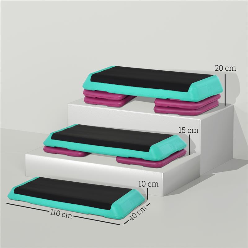 STEPPER PER AEROBICA ANTISCIVOLO E REGOLABILE SU 3 LIVELLI, IN PLASTICA E PP, 110X40X20 CM, MULTICOLORE