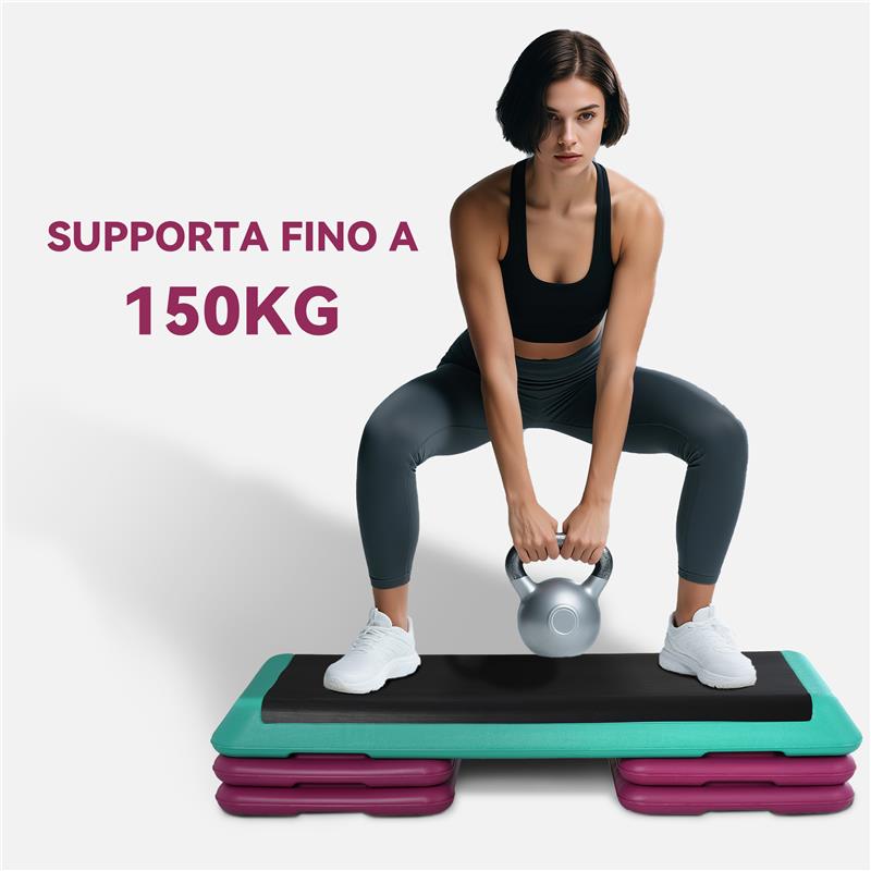 STEPPER PER AEROBICA ANTISCIVOLO E REGOLABILE SU 3 LIVELLI, IN PLASTICA E PP, 110X40X20 CM, MULTICOLORE