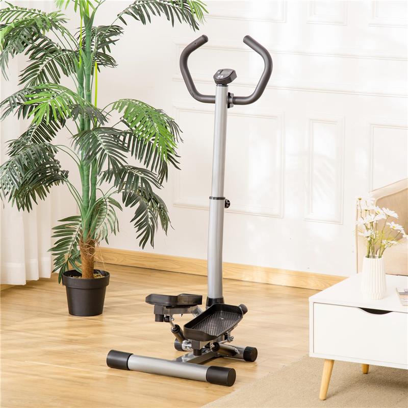STEPPER CON MONITOR LCD, MANUBRIO REGOLABILE ED ELASTICI, IN ACCIAIO E ABS, 55X53X118-128 CM, NERO E ARGENTO