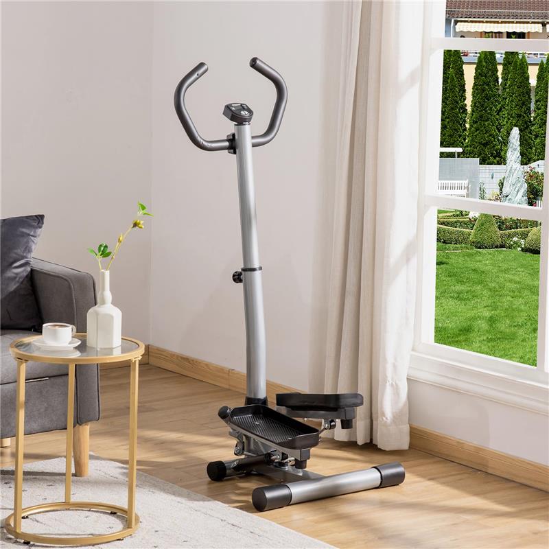 STEPPER CON MONITOR LCD, MANUBRIO REGOLABILE ED ELASTICI, IN ACCIAIO E ABS, 55X53X118-128 CM, NERO E ARGENTO