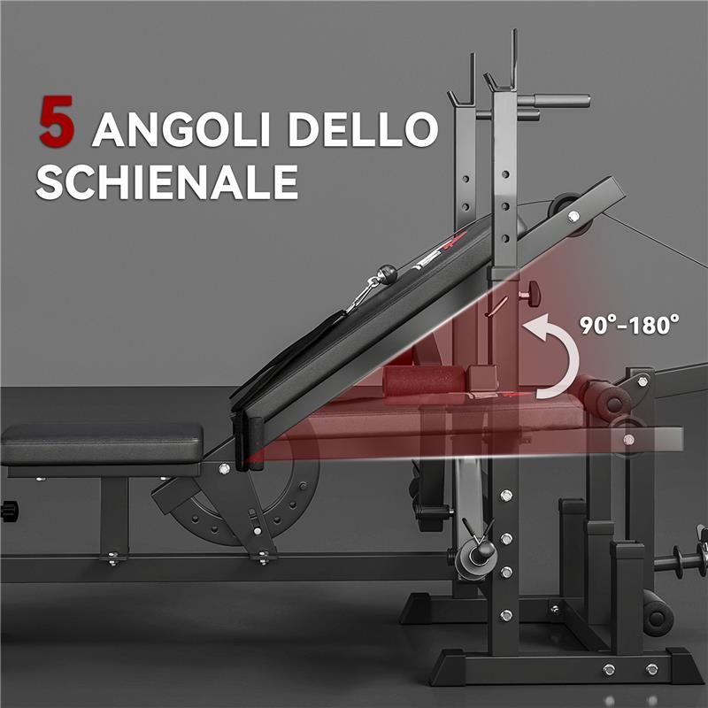 PANCA DA PALESTRA REGOLABILE CON SUPPORTO PER BILANCIERE, IN ACCIAIO E PU, 210X110X103-123 CM, NERO