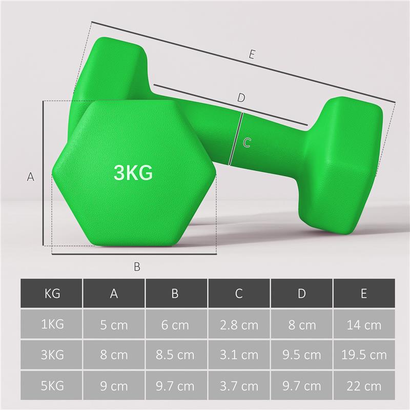 SET MANUBRI CON SUPPORTO, 3 COPPIE DI PESI DA 2 X 1 KG, 2 X 3 KG, 2 X 5 KG, MULTICOLORE