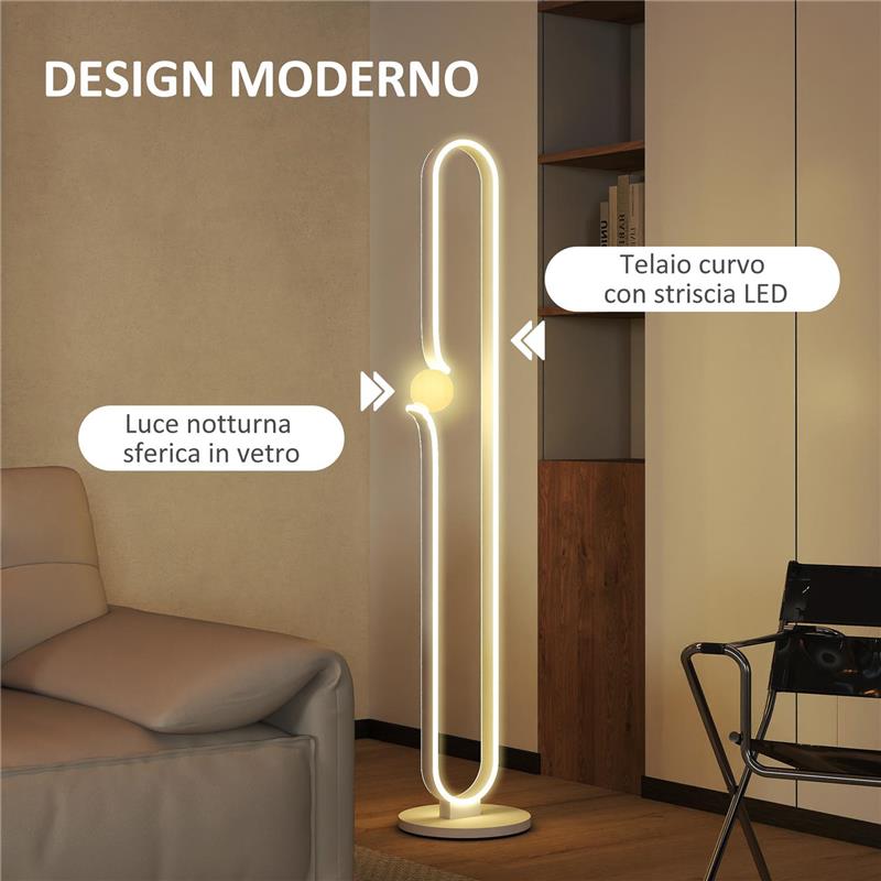 LAMPADA DA TERRA A LED A FORMA DI NOTA MUSICALE CON LUMINOSITÓ REGOLABILE E PEDALE, 28X28X145 CM, BIANCO