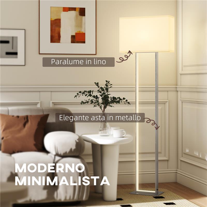 LAMPADA DA TERRA DA 150 CM CON 3 MODALITÓ, LUMINOSITÓ REGOLABILE E INTERRUTTORE A PEDALE, BIANCO