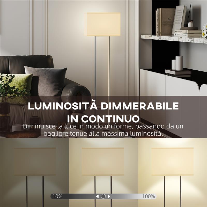 LAMPADA DA TERRA DA 150 CM CON 3 MODALITÓ, LUMINOSITÓ REGOLABILE E INTERRUTTORE A PEDALE, BIANCO