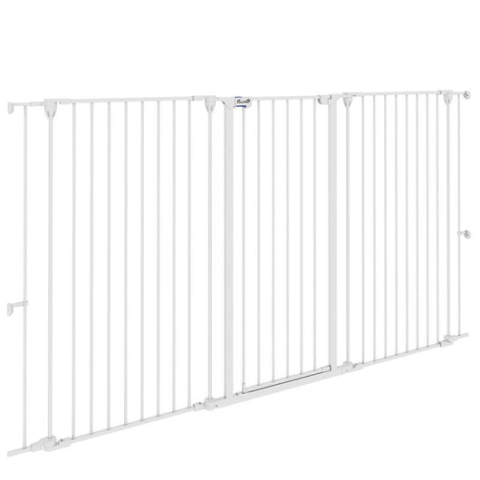 CANCELLETTO PER CANI A 3 PANNELLI PIEGHEVOLI CON DOPPIO BLOCCO, IN ACCIAIO E PLASTICA, 206X120 CM, BIANCO