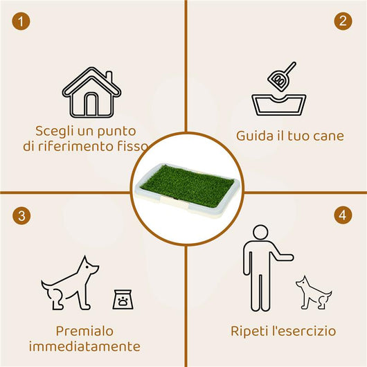 LETTIERA PER CANI 3 STRATI CON PRATO SINTETICO, GRIGLIA E VASSOIO INFERIORE, 46.5X34X5.5 CM