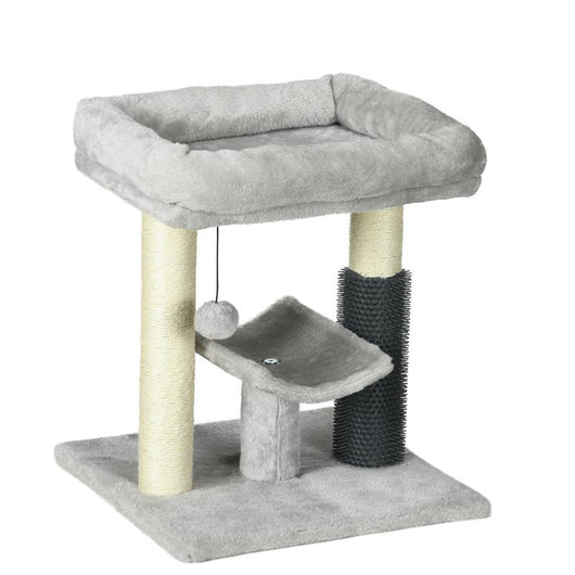 ALBERO TIRAGRAFFI CON LETTINO, PIATTAFORMA, SPAZZOLA E PALO IN SISAL, 40X40X48 CM, GRIGIO