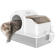 LETTIERA PER GATTI CHIUSA CON 2 TAPPETINI, IN ACCIAIO INOX, ABS E PP, 60.5X40.5X42 CM, BIANCA E ARGENTO