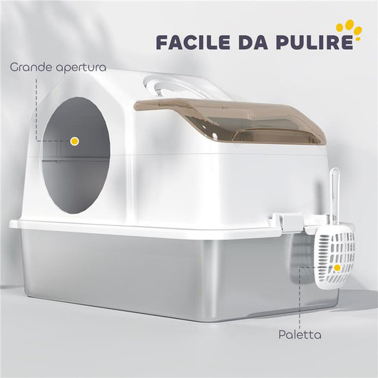 LETTIERA PER GATTI CHIUSA CON 2 TAPPETINI, IN ACCIAIO INOX, ABS E PP, 60.5X40.5X42 CM, BIANCA E ARGENTO