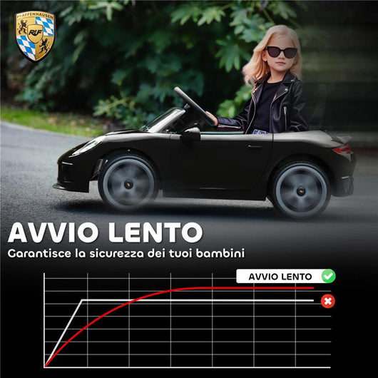 MACCHINA PER BAMBINI 3-5 ANNI CON LICENZA UFFICIALE RUF GT, TELECOMANDO, CINTURA DI SICUREZZA E MUSICA, NERO