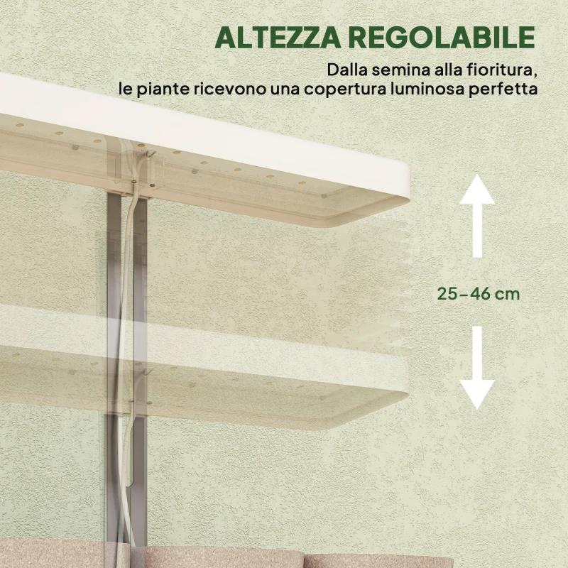 LAMPADE PER PIANTA DA 42 LUCI LED CON 3 VASI, TIMER E ILLUMINAZIONE REGOLABILE, 45X18.8X47.8 CM, BIANCO