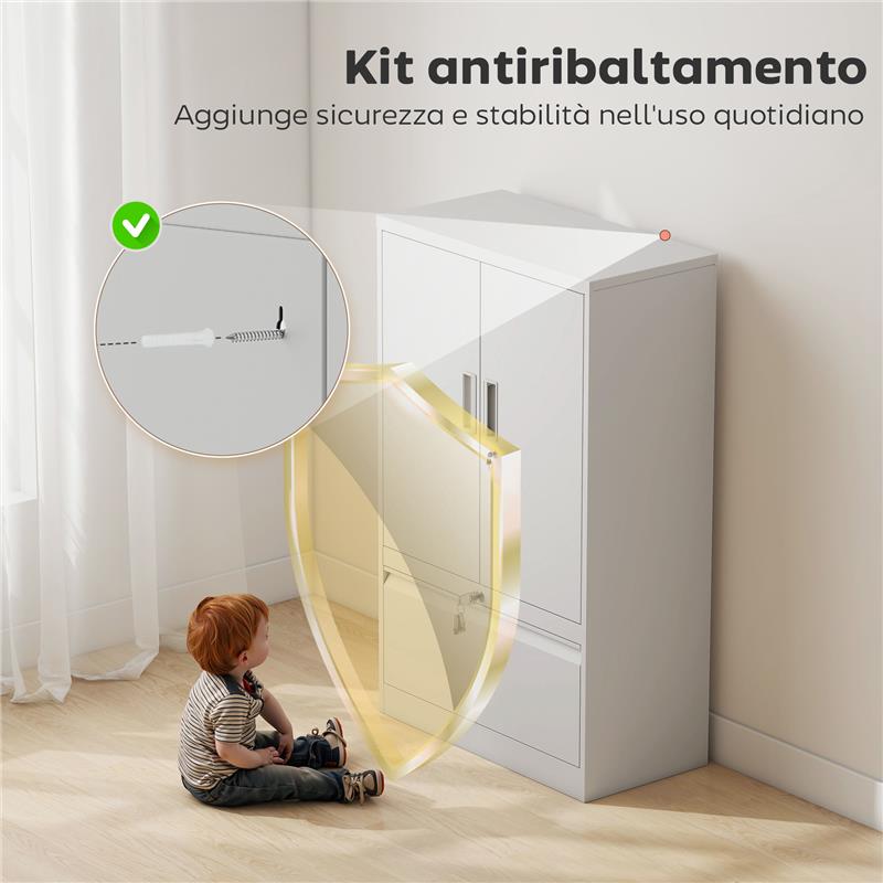 MOBILE DA UFFICIO IN ACCIAIO CON RIPIANO INTERNO REGOLABILE E CASSETTO, 80X40X130 CM, BIANCO