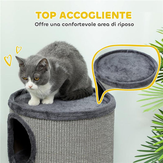 CUCCIA PER GATTI A 3 LIVELLI CON TIRAGRAFFI IN SISAL E PELUCHE, Ï38X70CM, GRIGIO