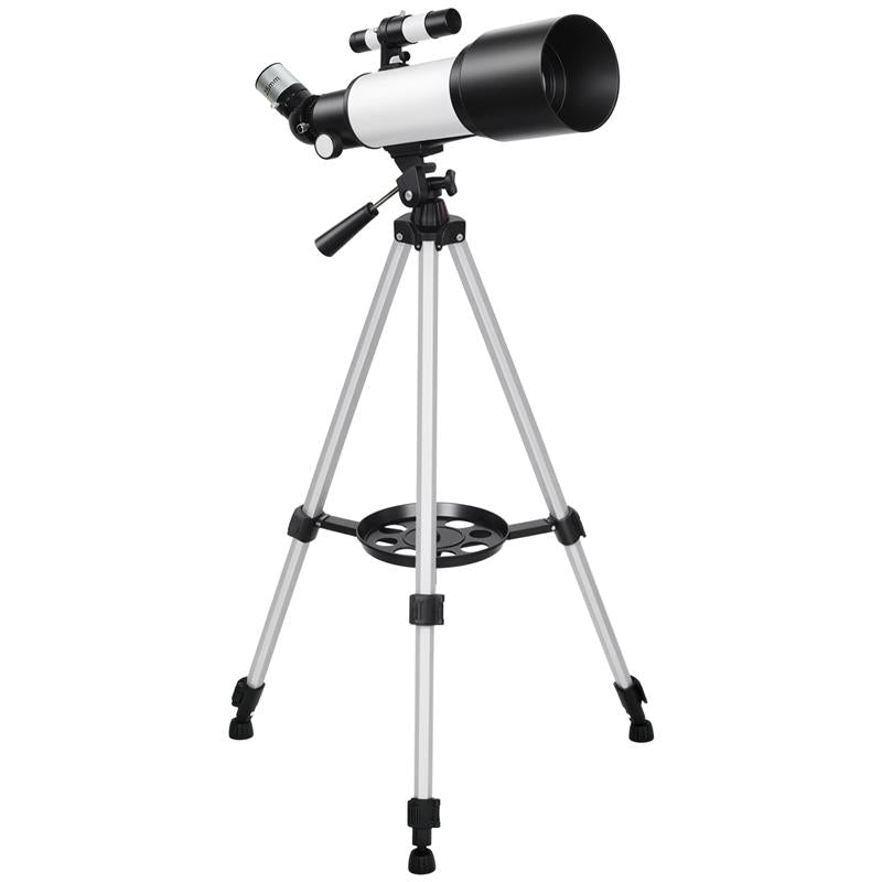 TELESCOPIO ASTRONOMICO 70MM CON 2 LENTI OCULARI E ADATTATORE SMARTPHONE, 80X80X135 CM, BIANCO E NERO