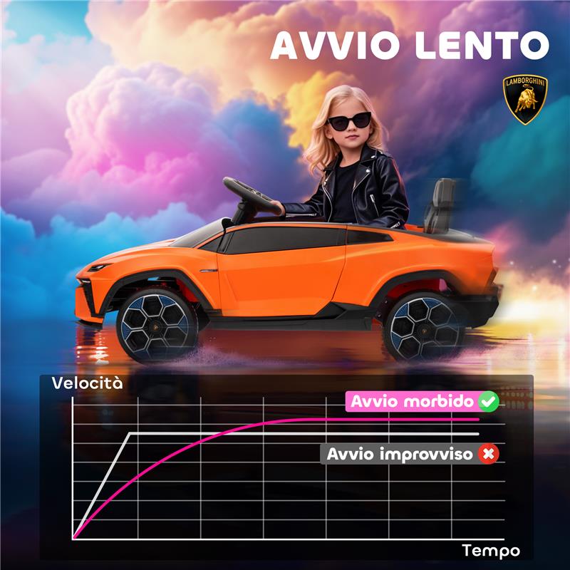 MACCHINA ELETTRICA PER BAMBINI LICENZA LAMBORGHINI CON CLACSON E TELECOMANDO, 101.5X49X43 CM, ARANCIONE