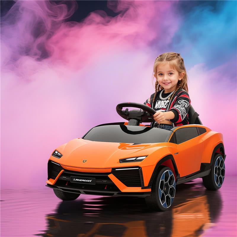 MACCHINA ELETTRICA PER BAMBINI LICENZA LAMBORGHINI CON CLACSON E TELECOMANDO, 101.5X49X43 CM, ARANCIONE