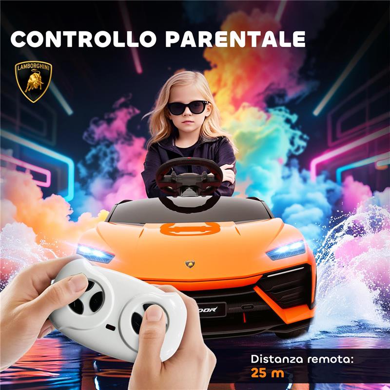 MACCHINA ELETTRICA PER BAMBINI LICENZA LAMBORGHINI CON CLACSON E TELECOMANDO, 101.5X49X43 CM, ARANCIONE