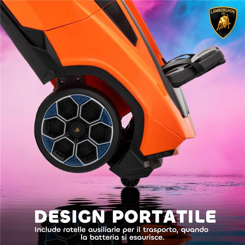 MACCHINA ELETTRICA PER BAMBINI LICENZA LAMBORGHINI CON CLACSON E TELECOMANDO, 101.5X49X43 CM, ARANCIONE