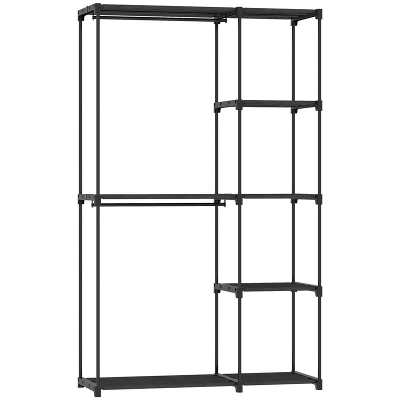 GUARDAROBA PORTATILE CON 2 ASTE E 6 RIPIANI, IN TESSUTO NON TESSUTO, PLASTICA E ACCIAIO, 111X43X185 CM, NERO