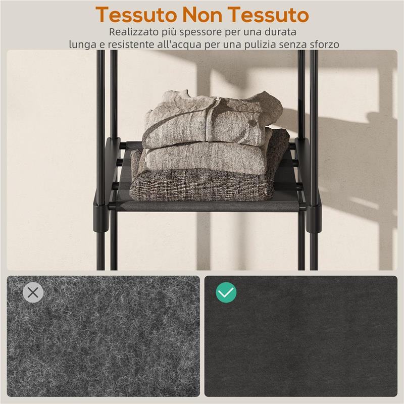 GUARDAROBA PORTATILE CON 2 ASTE E 6 RIPIANI, IN TESSUTO NON TESSUTO, PLASTICA E ACCIAIO, 111X43X185 CM, NERO