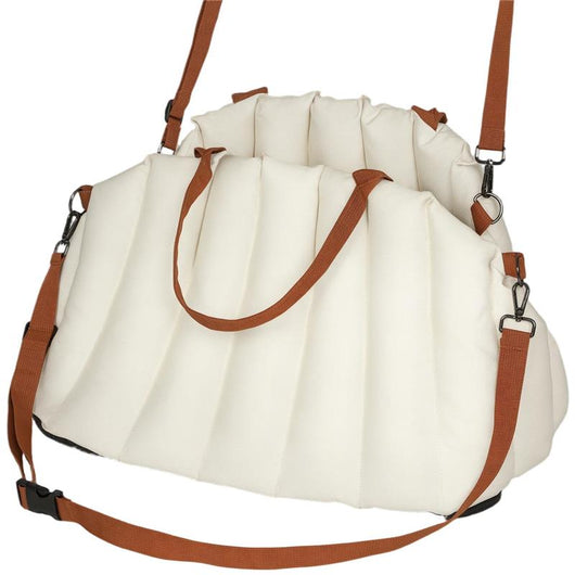 SEGGIOLINO AUTO PER CANI PICCOLI CON GUINZAGLIO E BASE ANTISCIVOLO, CONVERTIBILE IN BORSA PER ANIMALI, CREMA