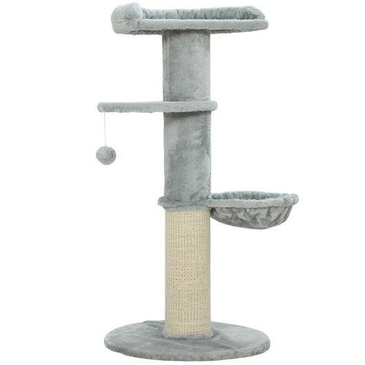 ALBERO TIRAGRAFFI PER GATTI ALTO 103.5 CM CON LETTINO E AMACA, RIVESTIMENTO IN PELUCHE, GRIGIO CHIARO