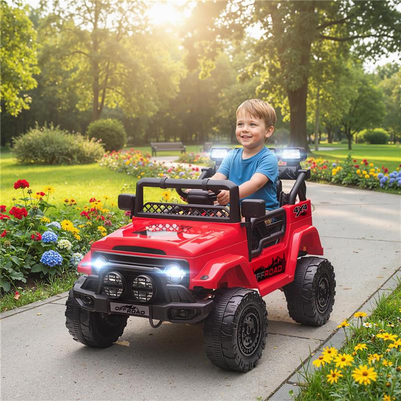 FUORISTRADA PER BAMBINI CON FANALI, CLACSON, CINTURA E TELECOMANDO, IN PP E METALLO, 99X66X68.5 CM, ROSSO