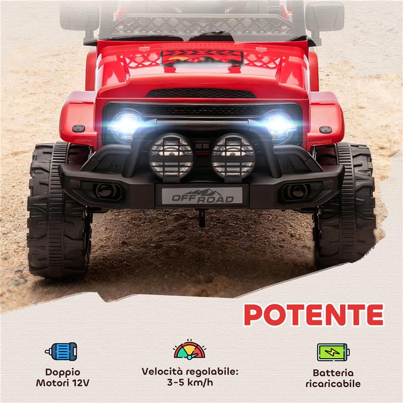 FUORISTRADA PER BAMBINI CON FANALI, CLACSON, CINTURA E TELECOMANDO, IN PP E METALLO, 99X66X68.5 CM, ROSSO