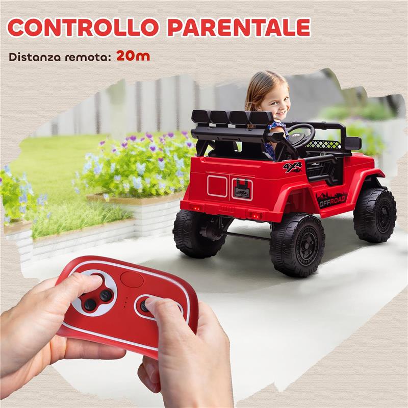 FUORISTRADA PER BAMBINI CON FANALI, CLACSON, CINTURA E TELECOMANDO, IN PP E METALLO, 99X66X68.5 CM, ROSSO