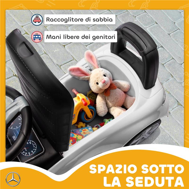 MACCHINA PER BAMBINI LICENZA MERCEDES BENZ CON CLACSON E SPAZIO PORTAOGGETTI, 65X28X39 CM, BIANCO