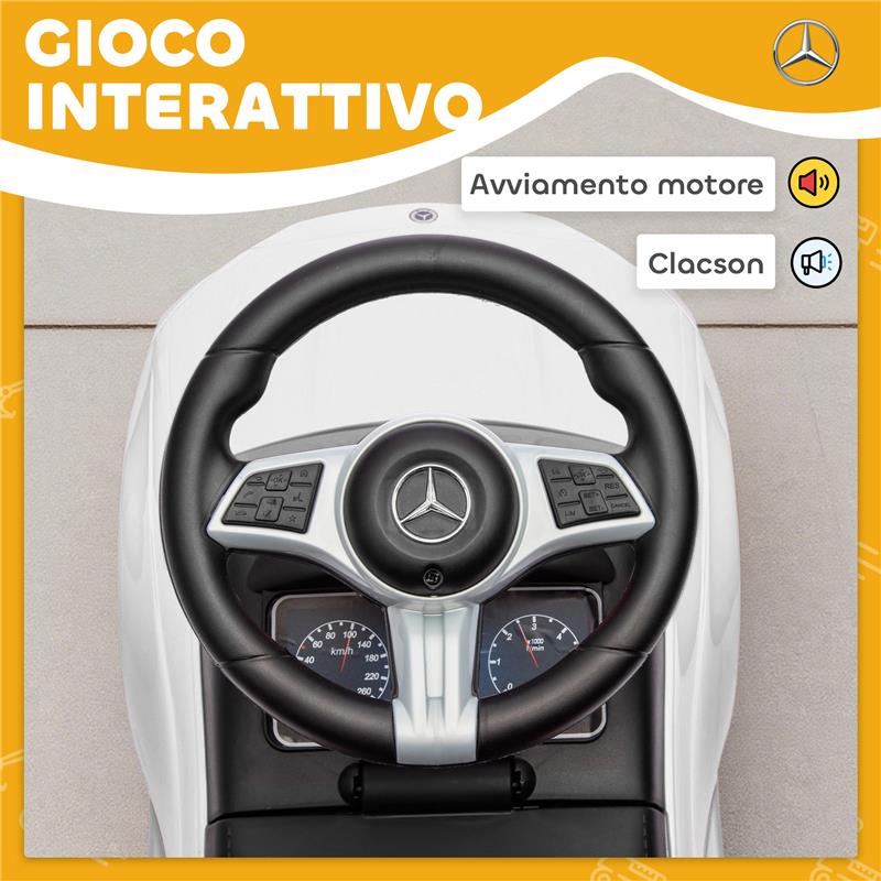 MACCHINA PER BAMBINI LICENZA MERCEDES BENZ CON CLACSON E SPAZIO PORTAOGGETTI, 65X28X39 CM, BIANCO