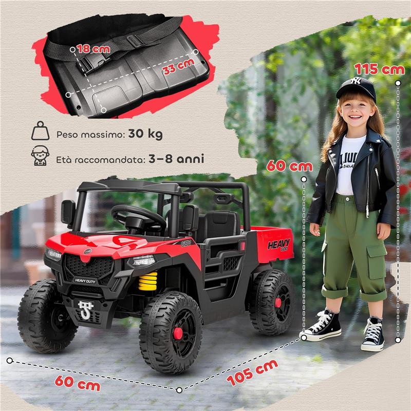 MACCHINA ELETTRICA BAMBINI 12V CON TELECOMANDO, SOSPENSIONI, BAGAGLIAIO E MUSICA, ETÓ 3-8 ANNI, ROSSO