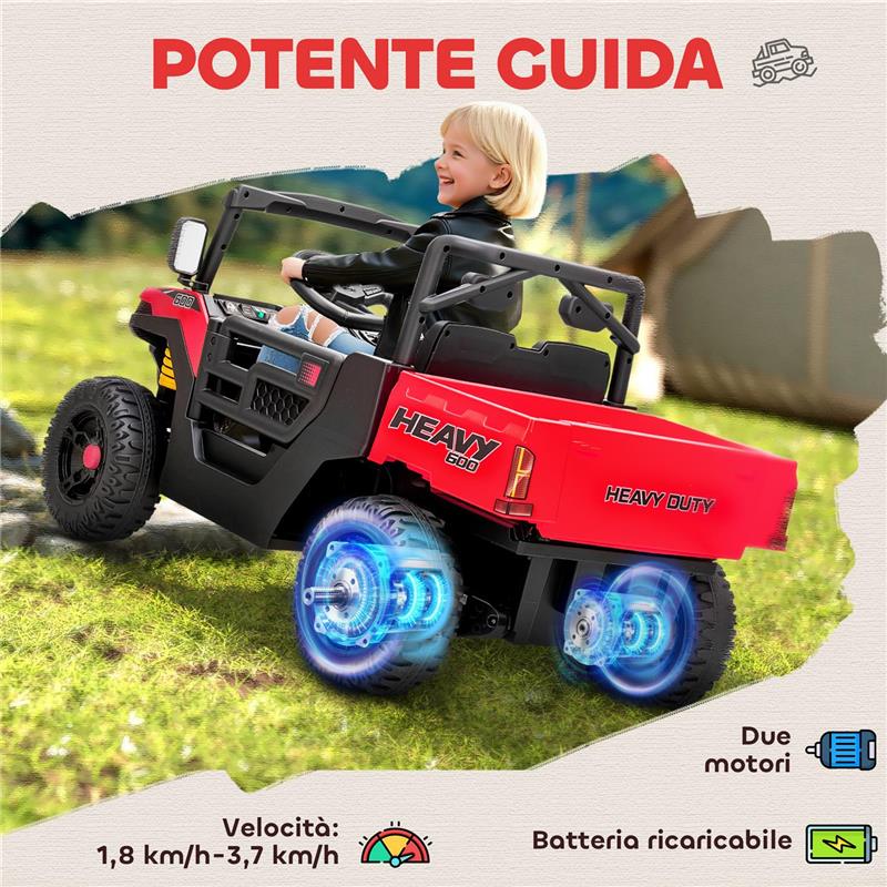 MACCHINA ELETTRICA BAMBINI 12V CON TELECOMANDO, SOSPENSIONI, BAGAGLIAIO E MUSICA, ETÓ 3-8 ANNI, ROSSO