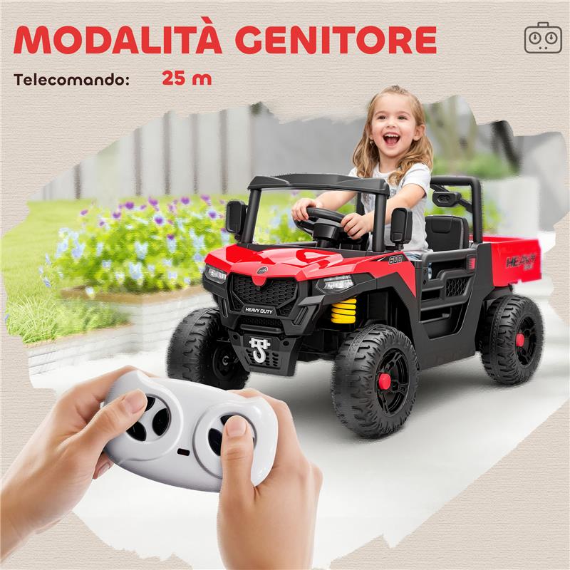 MACCHINA ELETTRICA BAMBINI 12V CON TELECOMANDO, SOSPENSIONI, BAGAGLIAIO E MUSICA, ETÓ 3-8 ANNI, ROSSO