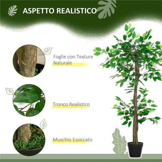 PIANTA ARTIFICIALE ALBERO DEL TÞ CON 546 FOGLIE REALISTICHE E VASO CEMENTO 120 CM VERDE