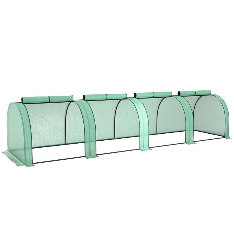 SERRA A TUNNEL IN ACCIAIO E PLASTICA IMPERMEABILE ANTI UV CON 4 PORTE, 395X100X80 CM, VERDE