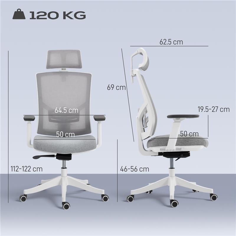 SEDIA DA UFFICIO ERGONOMICA E TRASPIRANTE CON SUPPORTO LOMBARE DINAMICO 4D, 64.5X62.5X112-122 CM, MULTICOLORE