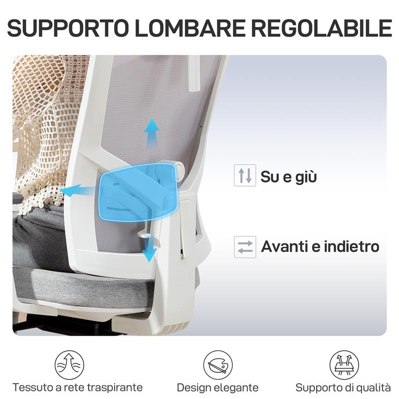 SEDIA DA UFFICIO ERGONOMICA E TRASPIRANTE CON SUPPORTO LOMBARE DINAMICO 4D, 64.5X62.5X112-122 CM, MULTICOLORE