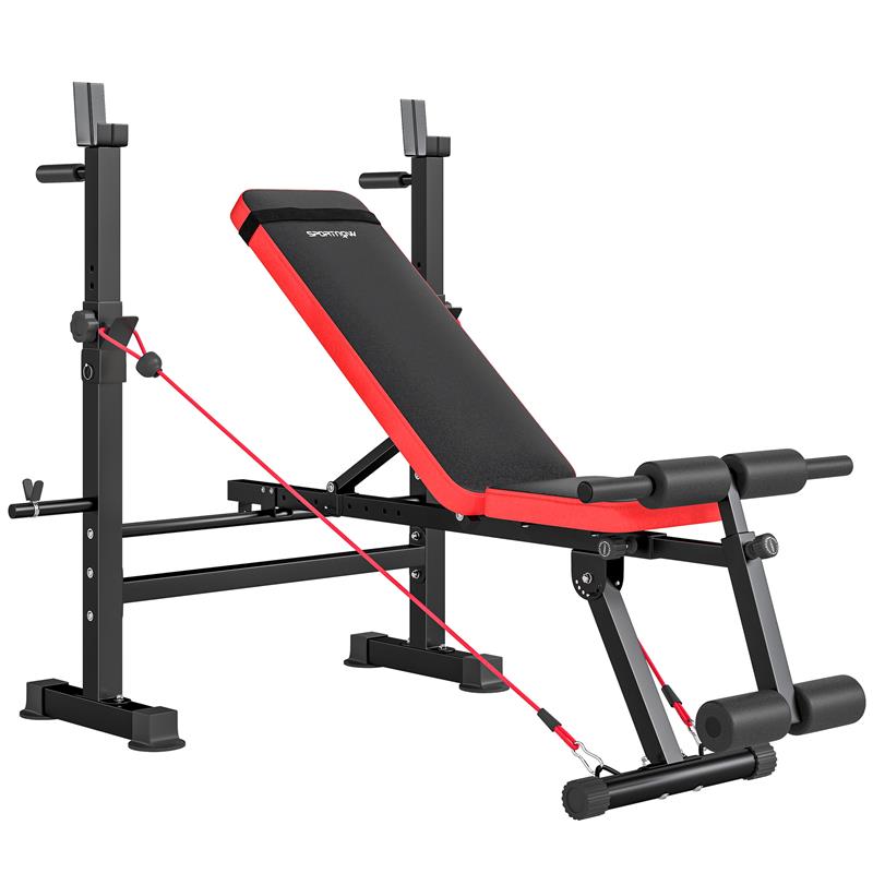 PANCA FITNESS CON RACK PER PESI, SCHIENALE E SEDILE REGOLABILI, DIP STATION, CAPACITÓ 420 KG