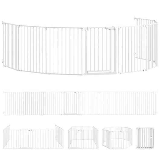 RECINTO PER CANI A 8 PANNELLI MODULABILI CON CHIUSURA AUTOMATICA, IN ACCIAIO E ABS, 61X3X75 CM, BIANCO