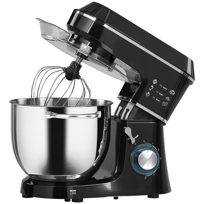 IMPASTATRICE PLANETARIA 1400W CON CIOTOLA 7L E 6 VELOCITÓ, GANCIO IMPASTATORE, FRUSTA E SBATTITORE, NERO
