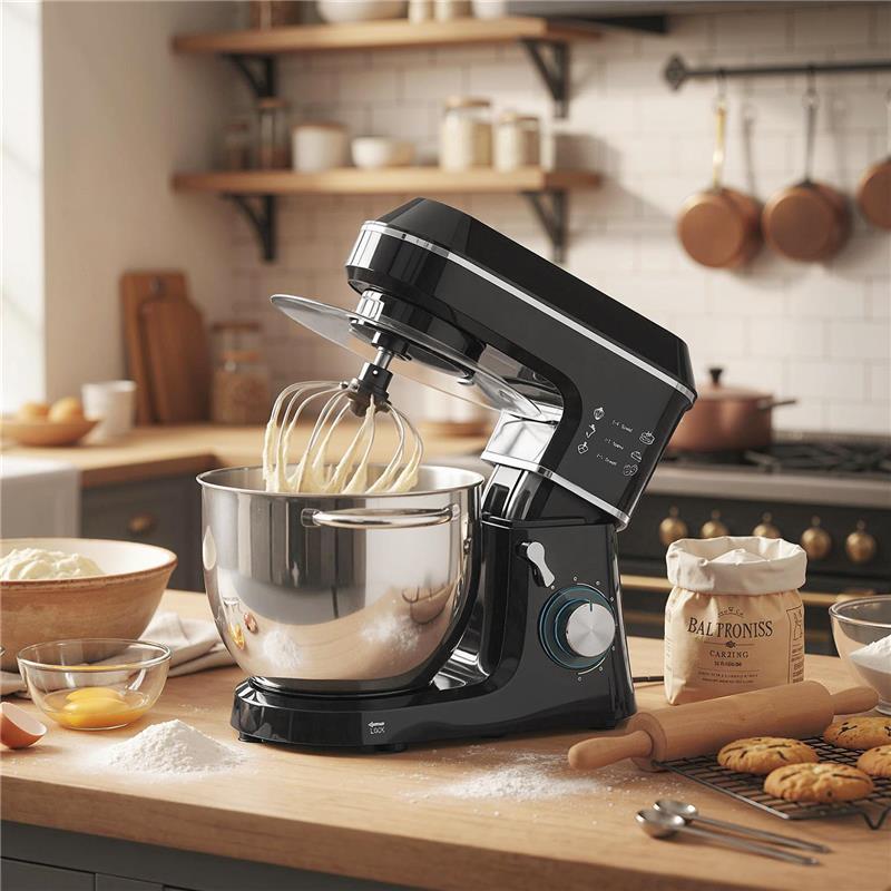IMPASTATRICE PLANETARIA 1400W CON CIOTOLA 7L E 6 VELOCITÓ, GANCIO IMPASTATORE, FRUSTA E SBATTITORE, NERO