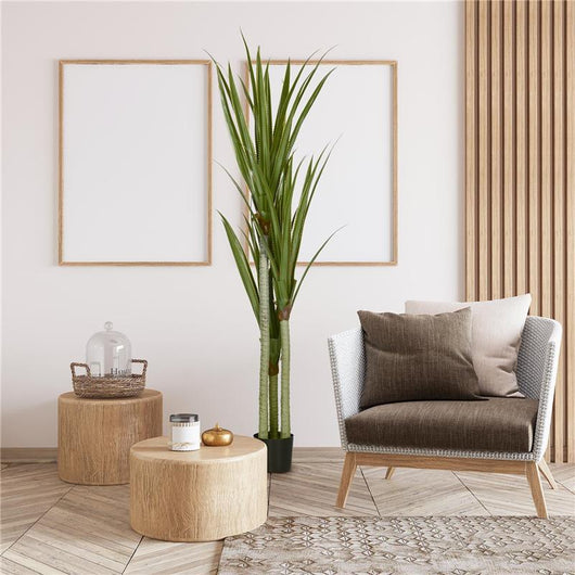 PIANTA ARTIFICIALE DI YUCCA DA 190 CM CON 39 FOGLIE IN VASO CONTENITORE DI PEVA E CEMENTO